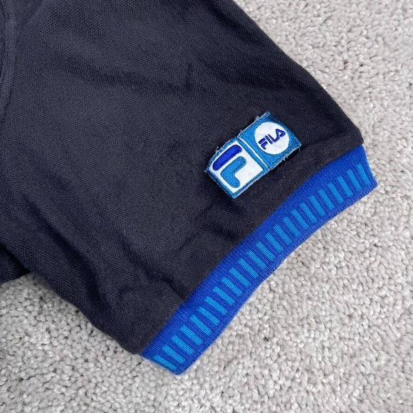 VINTAGE Fila Polo Shirt Mens Medium Black‎ Blue Logo Cotton Ringer Retro 90s - Picture 3 of 10